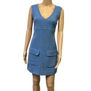 Wool Blend Parosh Blue Sleeveless Pocket Front Zip Back Imported Mini Dress S